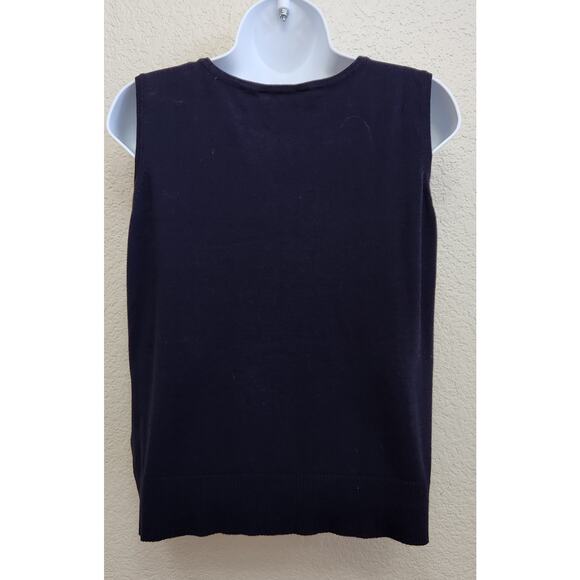 Peter Nygard Blue Round Neck Sleeveless Sweater Top Large Lightweight Ribbed Hem - Picture 3 of 5